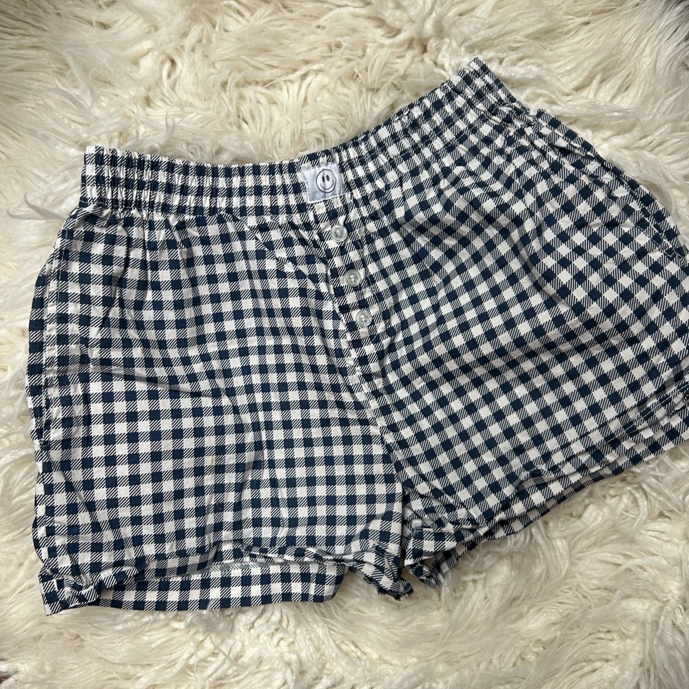 Navy & White Gingham Boxer Style Shorts